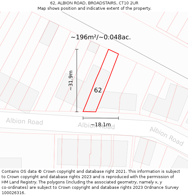 62, ALBION ROAD, BROADSTAIRS, CT10 2UR: Plot and title map