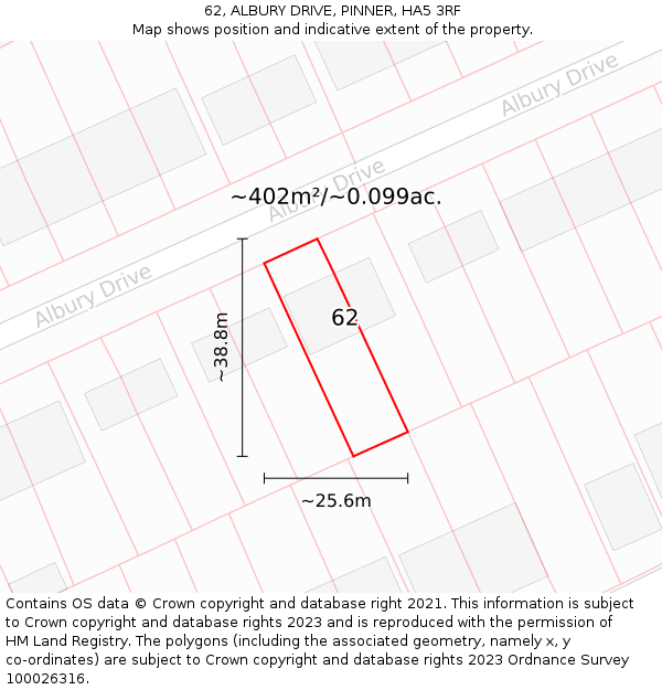 62, ALBURY DRIVE, PINNER, HA5 3RF: Plot and title map