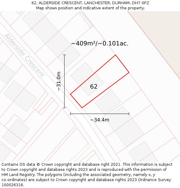 62, ALDERSIDE CRESCENT, LANCHESTER, DURHAM, DH7 0PZ: Plot and title map