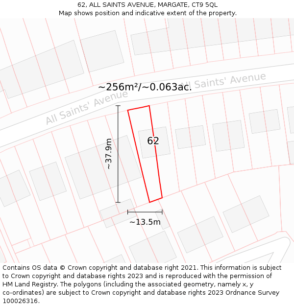 62, ALL SAINTS AVENUE, MARGATE, CT9 5QL: Plot and title map