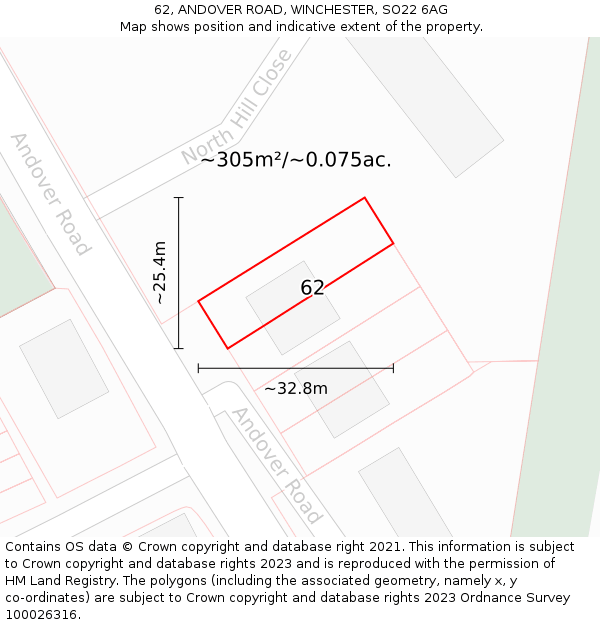 62, ANDOVER ROAD, WINCHESTER, SO22 6AG: Plot and title map
