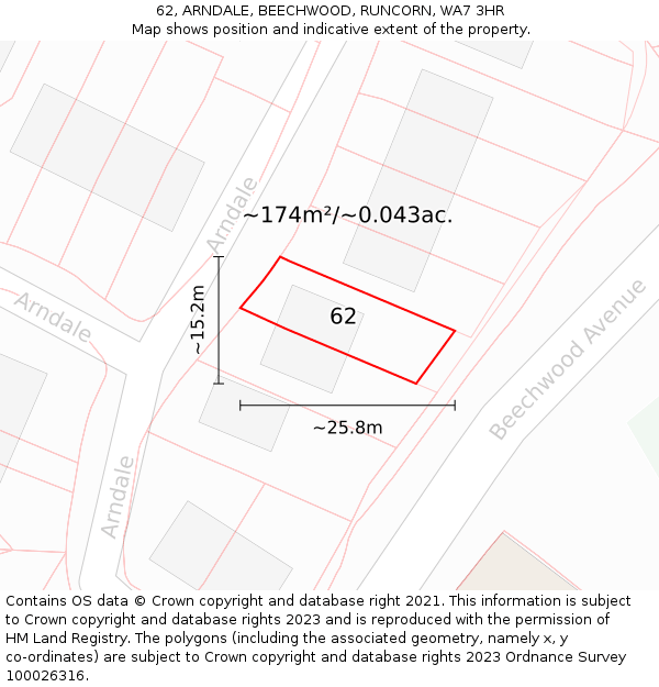 62, ARNDALE, BEECHWOOD, RUNCORN, WA7 3HR: Plot and title map