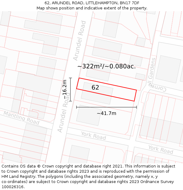 62, ARUNDEL ROAD, LITTLEHAMPTON, BN17 7DF: Plot and title map