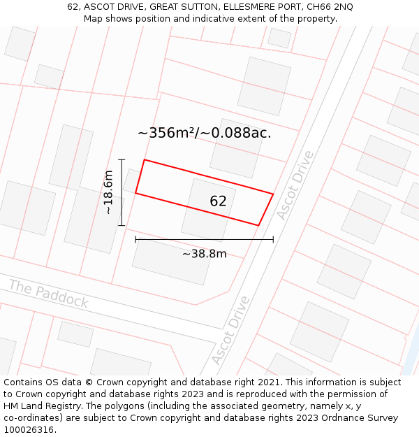 62, ASCOT DRIVE, GREAT SUTTON, ELLESMERE PORT, CH66 2NQ: Plot and title map