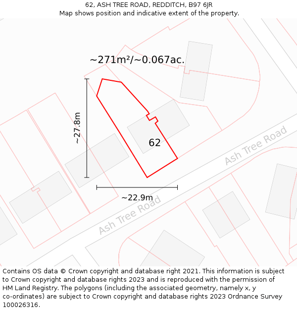 62, ASH TREE ROAD, REDDITCH, B97 6JR: Plot and title map