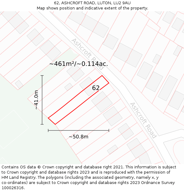 62, ASHCROFT ROAD, LUTON, LU2 9AU: Plot and title map