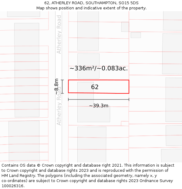 62, ATHERLEY ROAD, SOUTHAMPTON, SO15 5DS: Plot and title map