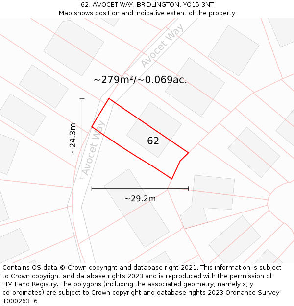 62, AVOCET WAY, BRIDLINGTON, YO15 3NT: Plot and title map