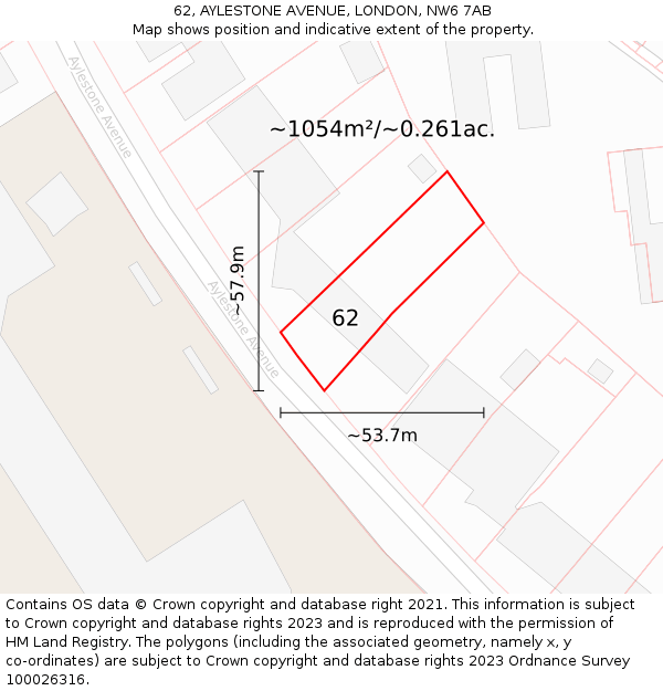 62, AYLESTONE AVENUE, LONDON, NW6 7AB: Plot and title map