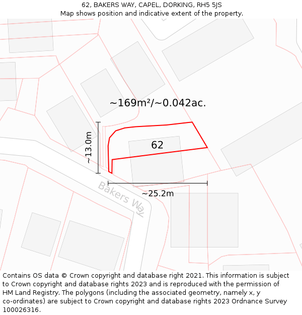 62, BAKERS WAY, CAPEL, DORKING, RH5 5JS: Plot and title map