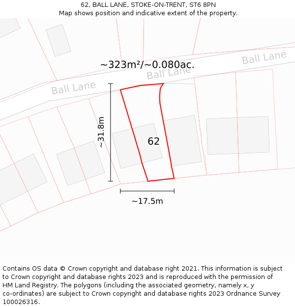 62, BALL LANE, STOKE-ON-TRENT, ST6 8PN: Plot and title map