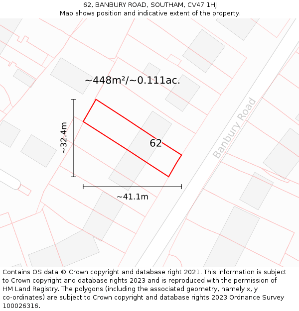 62, BANBURY ROAD, SOUTHAM, CV47 1HJ: Plot and title map