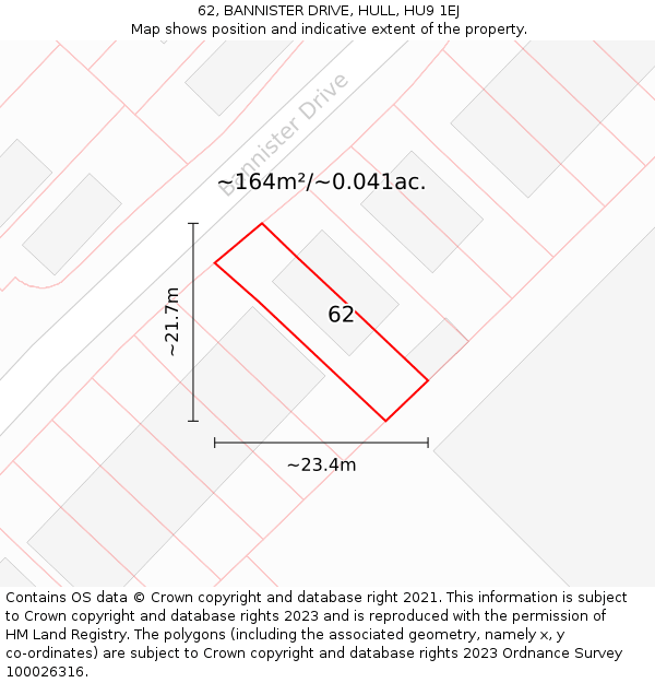 62, BANNISTER DRIVE, HULL, HU9 1EJ: Plot and title map