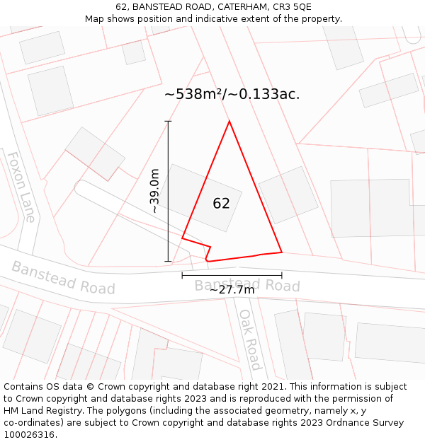 62, BANSTEAD ROAD, CATERHAM, CR3 5QE: Plot and title map