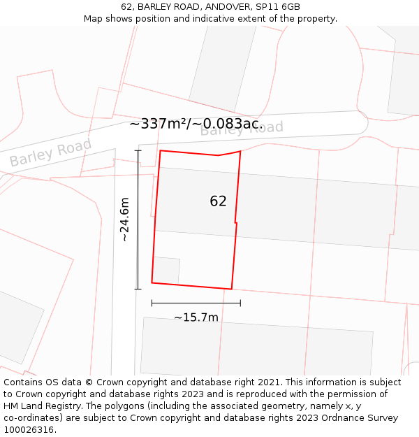 62, BARLEY ROAD, ANDOVER, SP11 6GB: Plot and title map