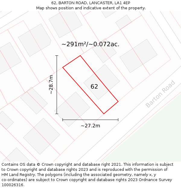 62, BARTON ROAD, LANCASTER, LA1 4EP: Plot and title map