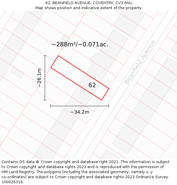 62, BEANFIELD AVENUE, COVENTRY, CV3 6NU: Plot and title map