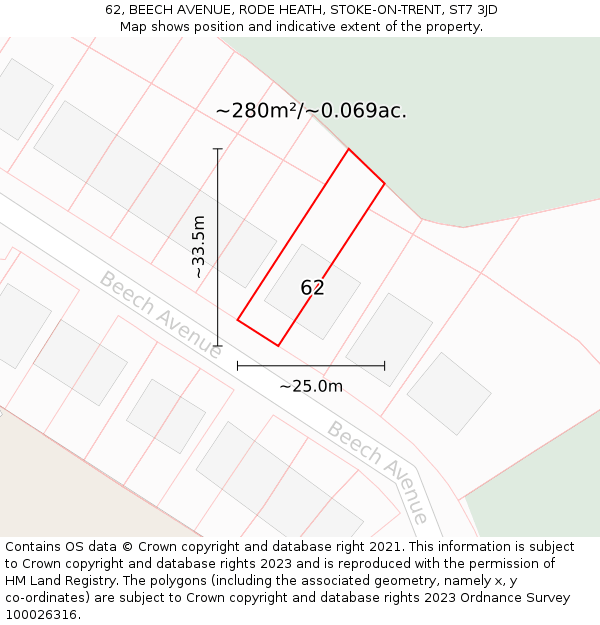 62, BEECH AVENUE, RODE HEATH, STOKE-ON-TRENT, ST7 3JD: Plot and title map