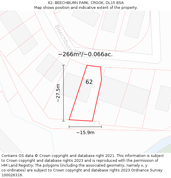 62, BEECHBURN PARK, CROOK, DL15 8SA: Plot and title map