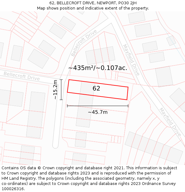 62, BELLECROFT DRIVE, NEWPORT, PO30 2JH: Plot and title map