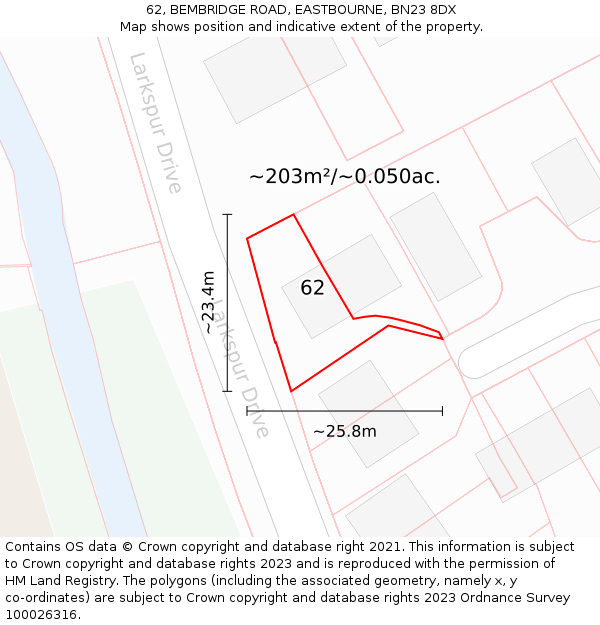 62, BEMBRIDGE ROAD, EASTBOURNE, BN23 8DX: Plot and title map