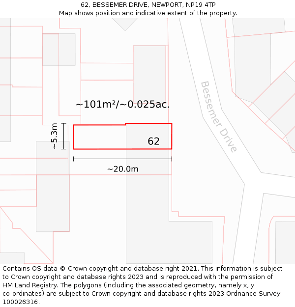 62, BESSEMER DRIVE, NEWPORT, NP19 4TP: Plot and title map