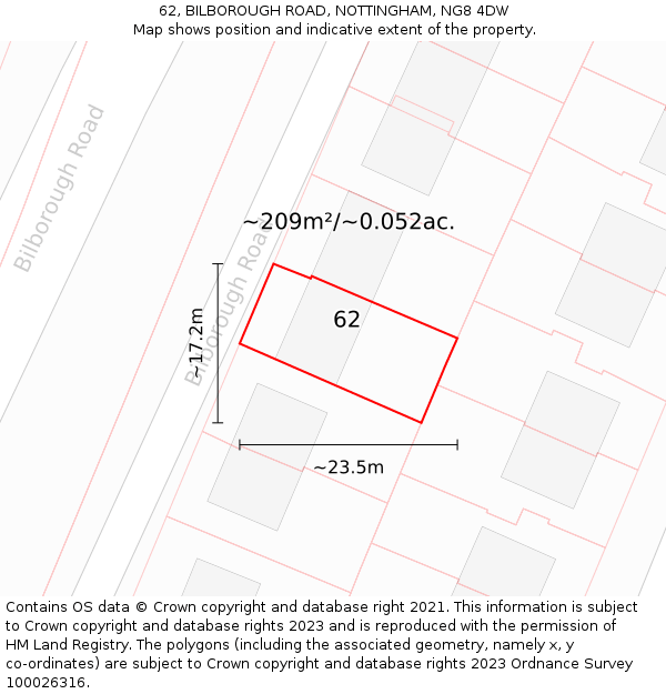 62, BILBOROUGH ROAD, NOTTINGHAM, NG8 4DW: Plot and title map