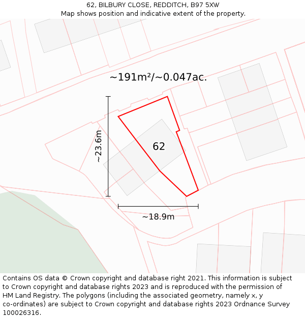 62, BILBURY CLOSE, REDDITCH, B97 5XW: Plot and title map