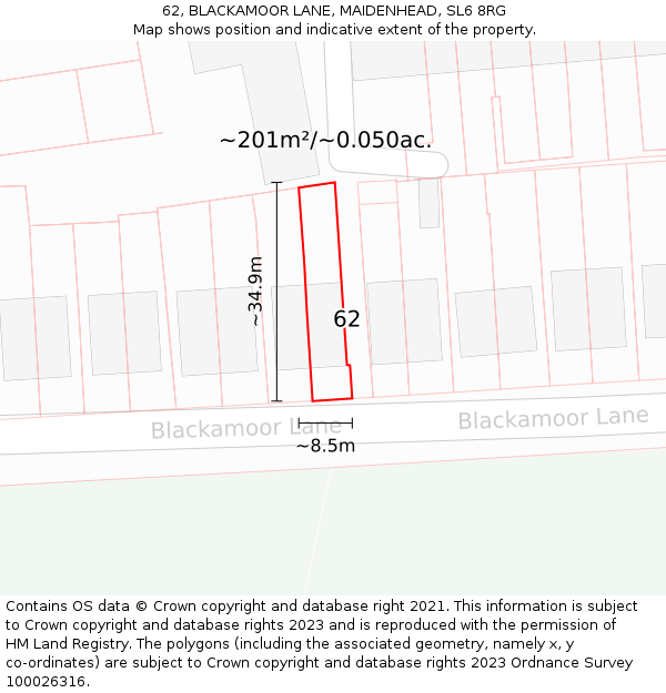 62, BLACKAMOOR LANE, MAIDENHEAD, SL6 8RG: Plot and title map