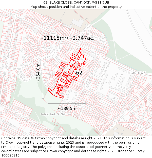 62, BLAKE CLOSE, CANNOCK, WS11 5UB: Plot and title map