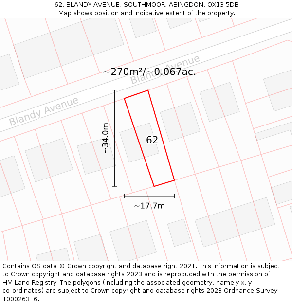 62, BLANDY AVENUE, SOUTHMOOR, ABINGDON, OX13 5DB: Plot and title map