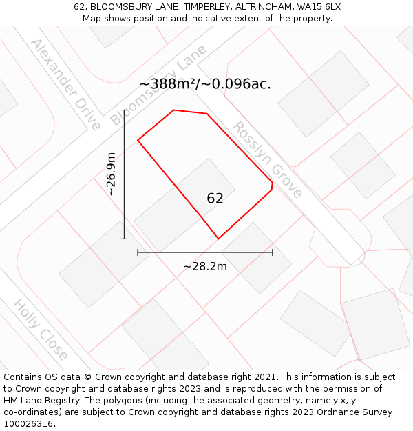 62, BLOOMSBURY LANE, TIMPERLEY, ALTRINCHAM, WA15 6LX: Plot and title map