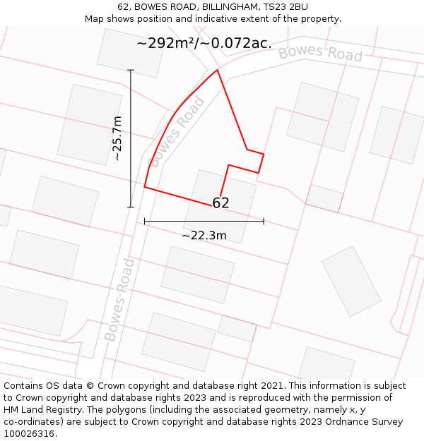 62, BOWES ROAD, BILLINGHAM, TS23 2BU: Plot and title map