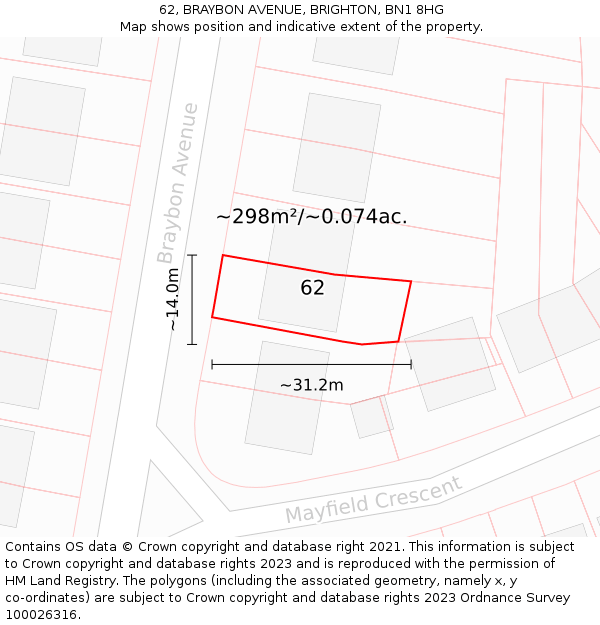 62, BRAYBON AVENUE, BRIGHTON, BN1 8HG: Plot and title map