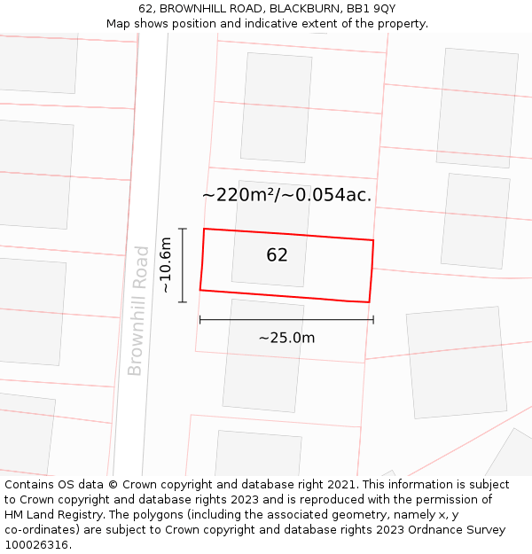 62, BROWNHILL ROAD, BLACKBURN, BB1 9QY: Plot and title map