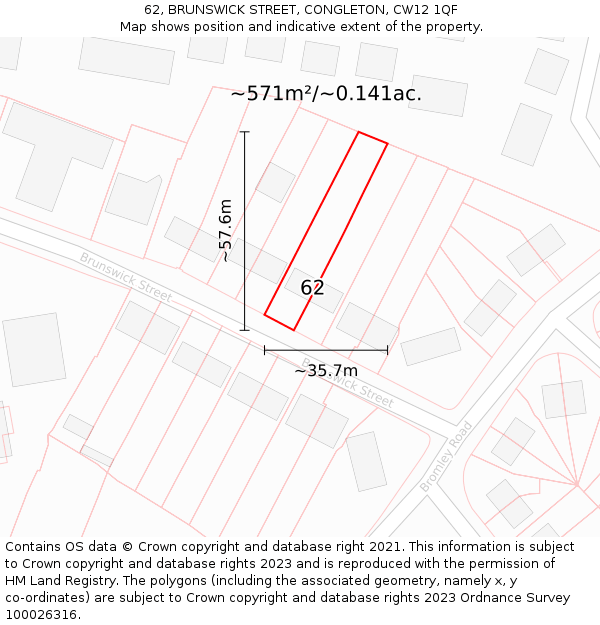 62, BRUNSWICK STREET, CONGLETON, CW12 1QF: Plot and title map