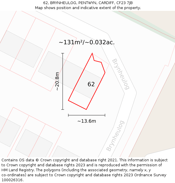 62, BRYNHEULOG, PENTWYN, CARDIFF, CF23 7JB: Plot and title map