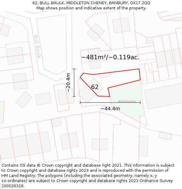 62, BULL BAULK, MIDDLETON CHENEY, BANBURY, OX17 2QQ: Plot and title map