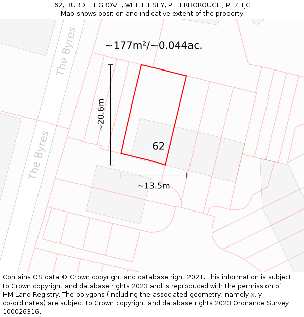 62, BURDETT GROVE, WHITTLESEY, PETERBOROUGH, PE7 1JG: Plot and title map