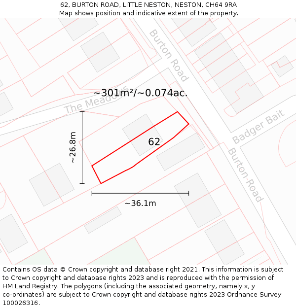 62, BURTON ROAD, LITTLE NESTON, NESTON, CH64 9RA: Plot and title map