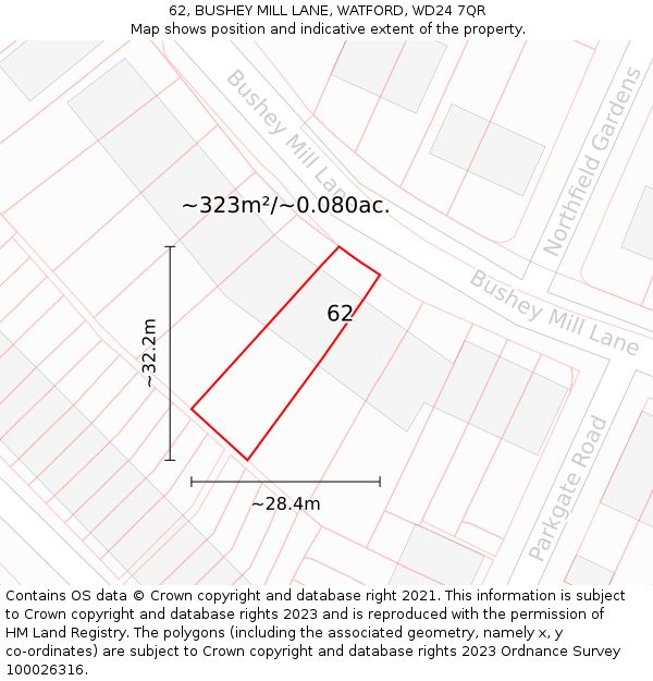 62, BUSHEY MILL LANE, WATFORD, WD24 7QR: Plot and title map