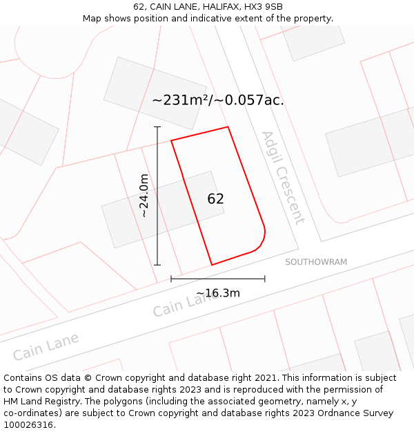 62, CAIN LANE, HALIFAX, HX3 9SB: Plot and title map