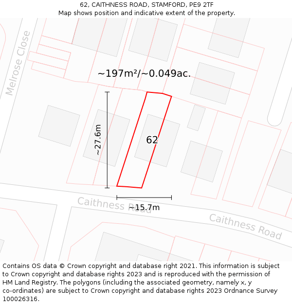 62, CAITHNESS ROAD, STAMFORD, PE9 2TF: Plot and title map