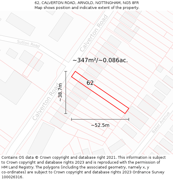 62, CALVERTON ROAD, ARNOLD, NOTTINGHAM, NG5 8FR: Plot and title map