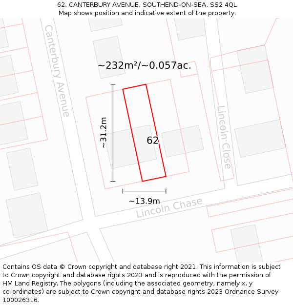 62, CANTERBURY AVENUE, SOUTHEND-ON-SEA, SS2 4QL: Plot and title map