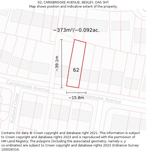 62, CARISBROOKE AVENUE, BEXLEY, DA5 3HT: Plot and title map