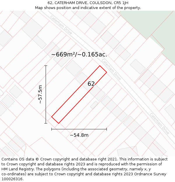 62, CATERHAM DRIVE, COULSDON, CR5 1JH: Plot and title map