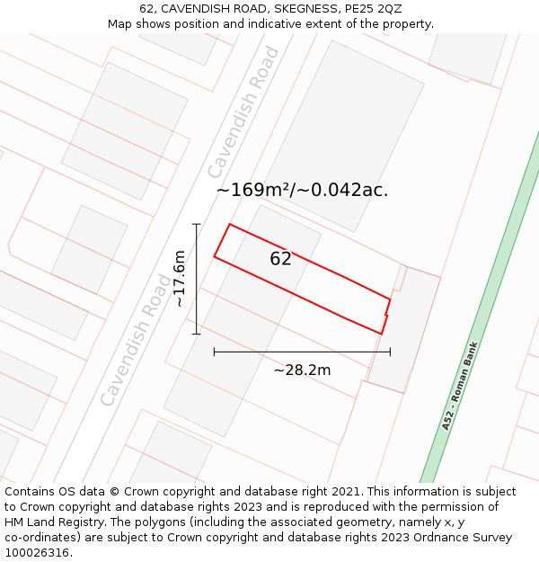 62, CAVENDISH ROAD, SKEGNESS, PE25 2QZ: Plot and title map