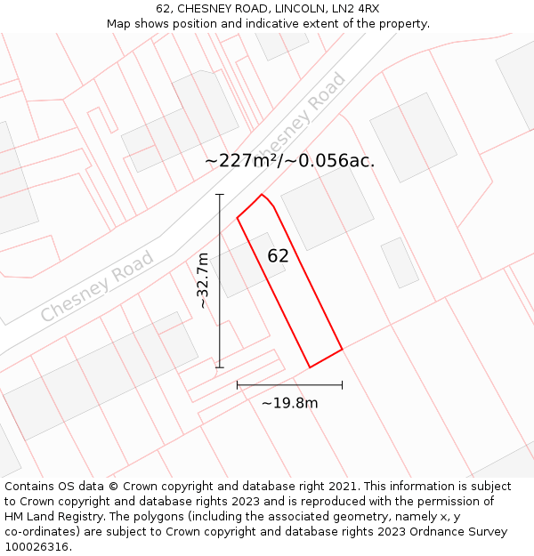 62, CHESNEY ROAD, LINCOLN, LN2 4RX: Plot and title map