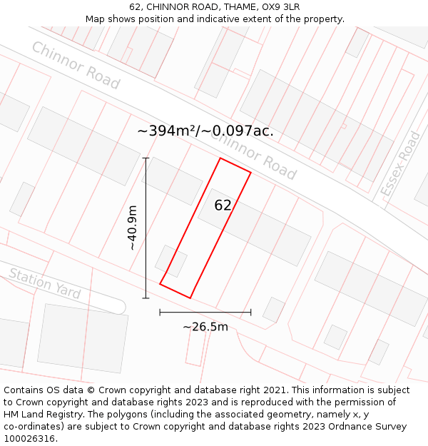 62, CHINNOR ROAD, THAME, OX9 3LR: Plot and title map